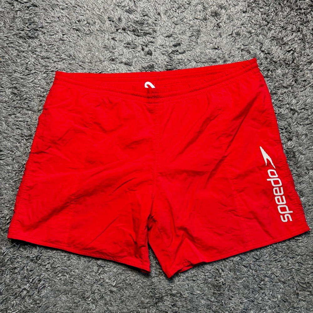 Speedo Lined Swim Shorts Mens 2XL Red Athletic Elastic Waist Drawstring Logo